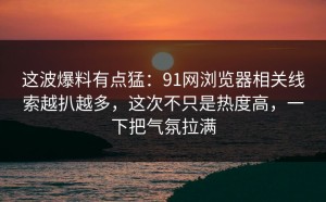 这波爆料有点猛：91网浏览器相关线索越扒越多，这次不只是热度高，一下把气氛拉满