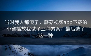 当时我人都傻了，蘑菇视频app下载的小窗播放我试了三种方案，最后选了这一种