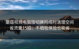 蘑菇视频电脑版切换网络时清理空间省流量15招：不牺牲体验也能省