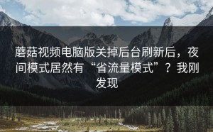 蘑菇视频电脑版关掉后台刷新后，夜间模式居然有“省流量模式”？我刚发现