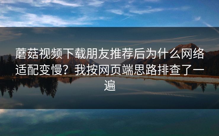 蘑菇视频下载朋友推荐后为什么网络适配变慢？我按网页端思路排查了一遍